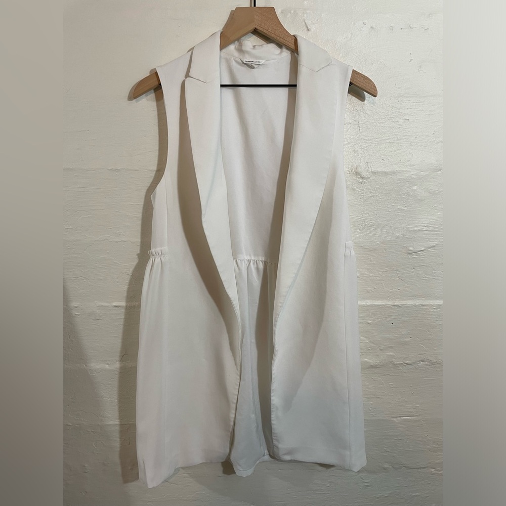 CLUB MONACO White Open Vest Ruffle‎ Waist Sleeveless Long-Line Waistcoat